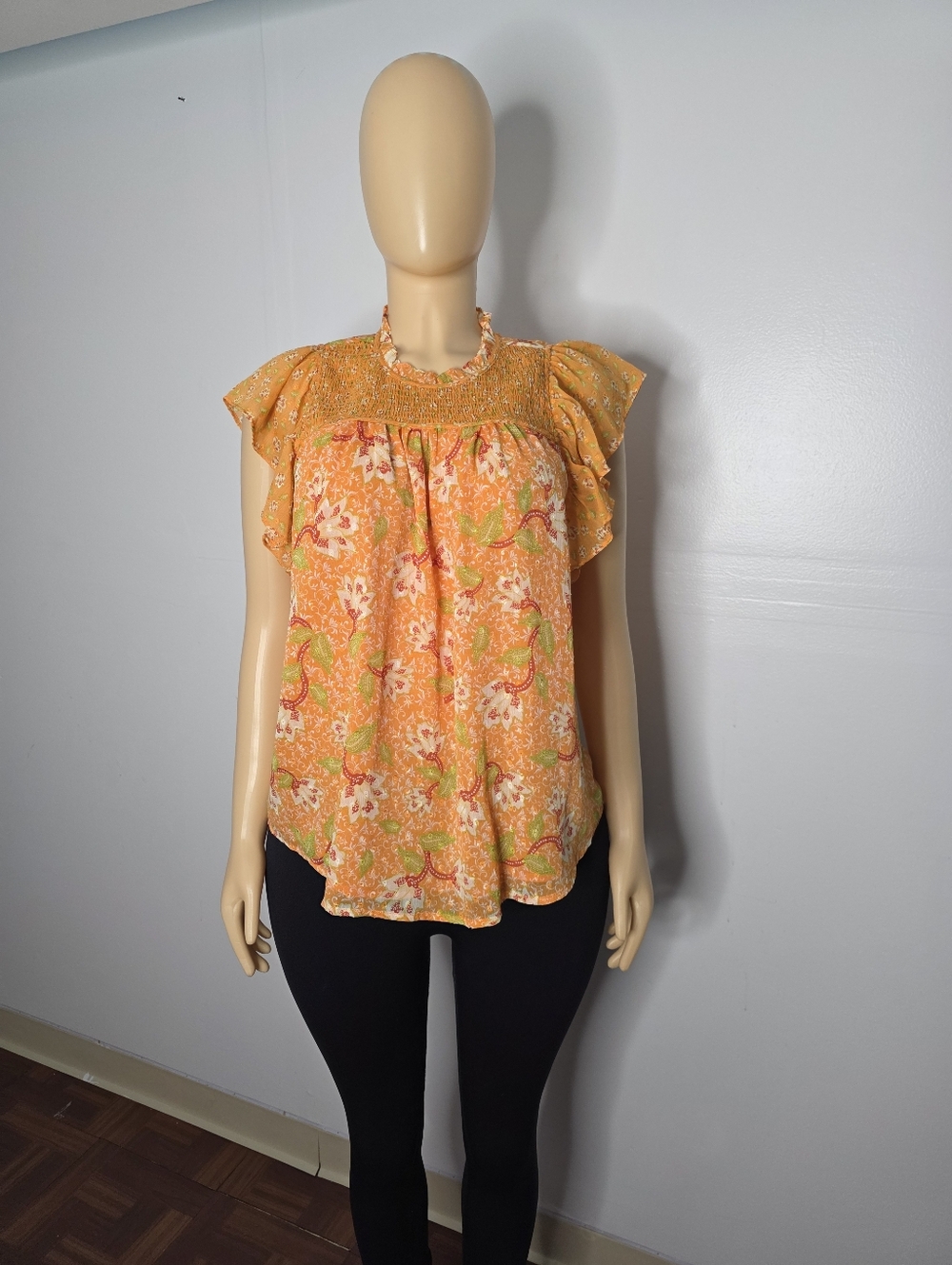 Maison d' Amelie Women's Orange Floral Ruffled Blouse Size US/M